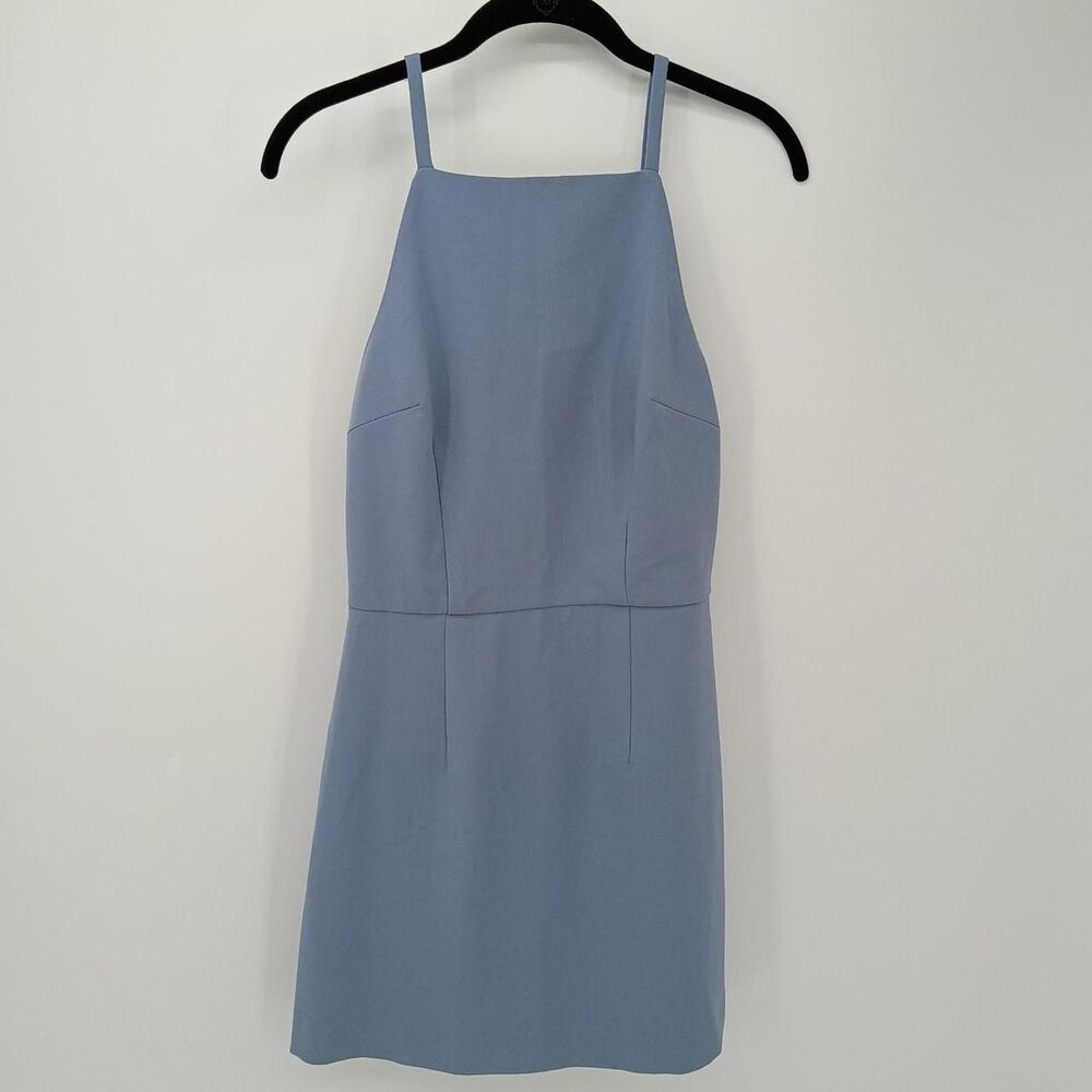 Fitted Baby Blue Square Neck Mini Dress High Neck XS Cutesy Picnic Feminine